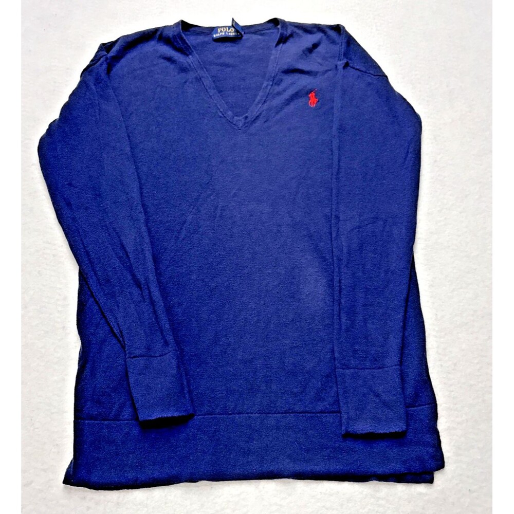 Polo Ralph Lauren Size Small Men Blue Linen Blend Knit V-Neck Navy Pony